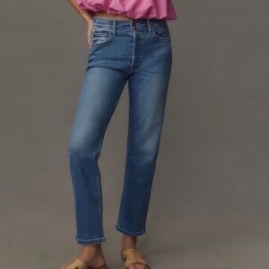 Mother 25 Tomcat Layover Jeans High Rise Crop Straight Medium Wash